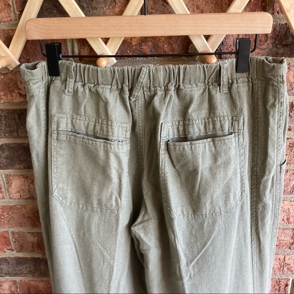 { JUST LIVING } Olive Green Wide Leg Linen Pants - Picture 7 of 8